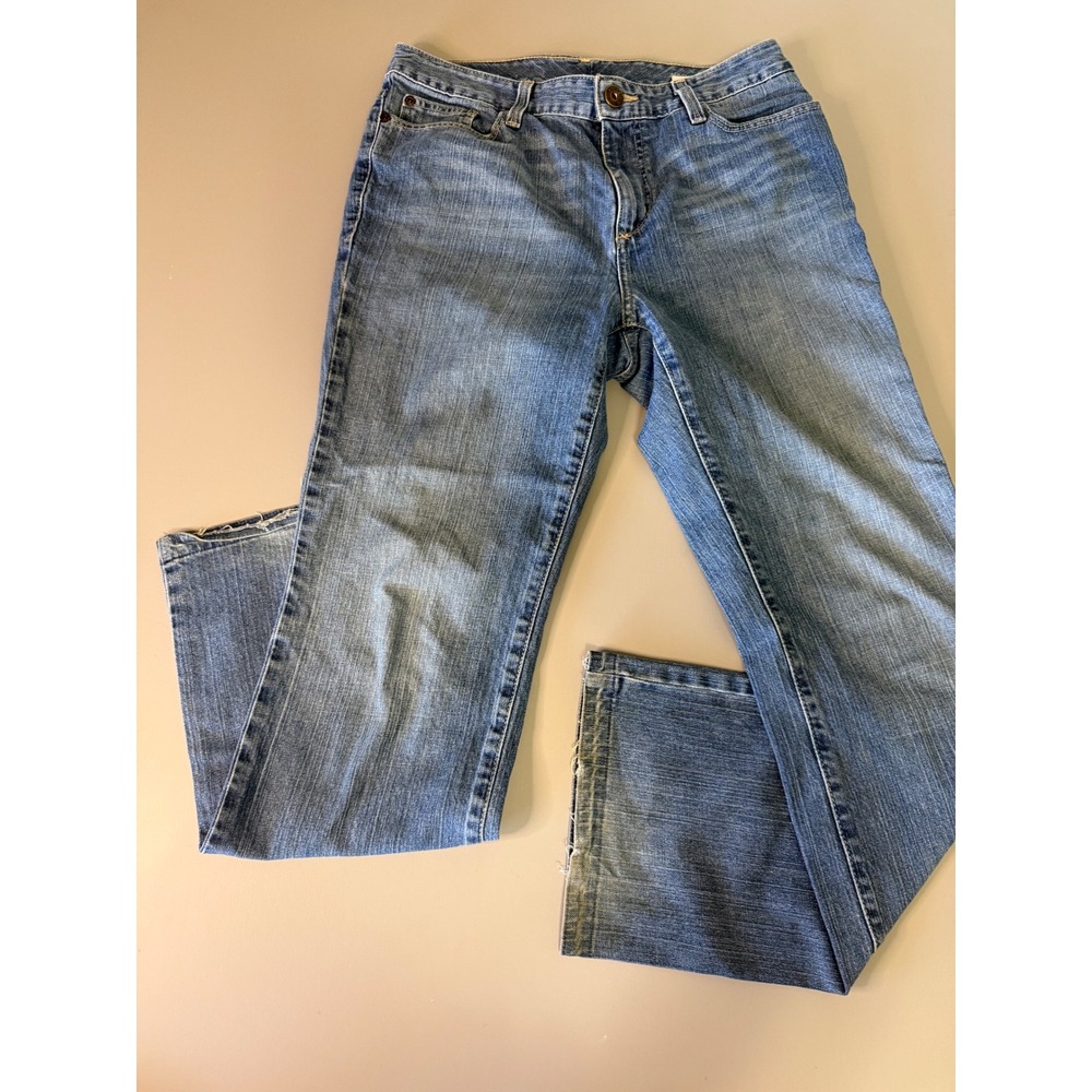 Eddie Bauer Natural Straight Leg Jeans Blue Medium Wash 8S Distressed Hems